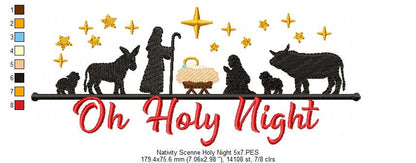 Christmas Oh Holy Night Nativity Scene - Fill Stitch - Machine Embroidery Design