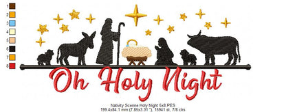 Christmas Oh Holy Night Nativity Scene - Fill Stitch - Machine Embroidery Design