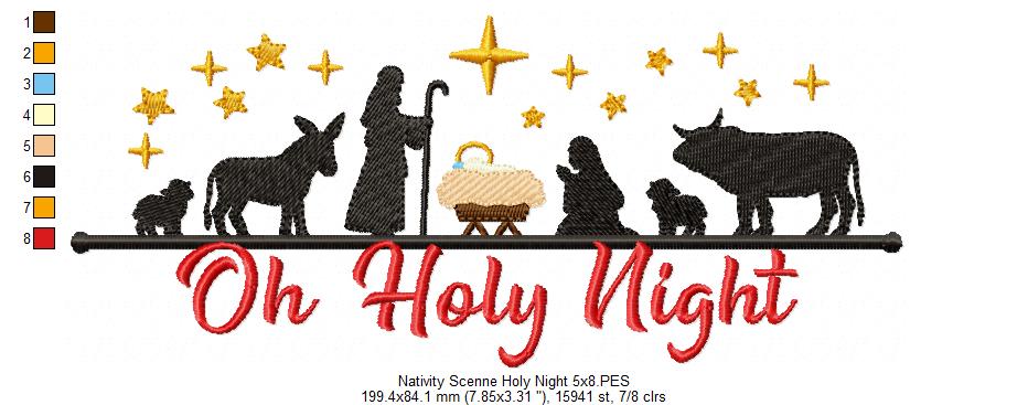 Christmas Oh Holy Night Nativity Scene - Fill Stitch - Machine Embroidery Design