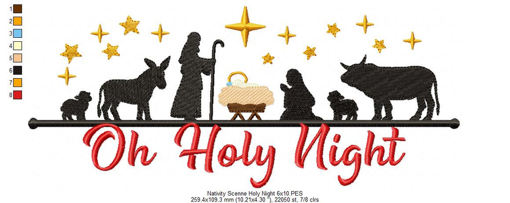 Christmas Oh Holy Night Nativity Scene - Fill Stitch - Machine Embroidery Design