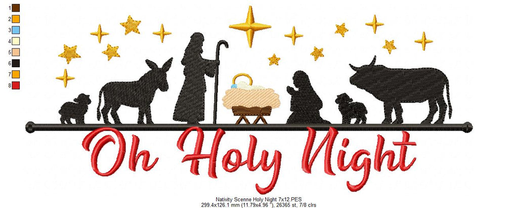 Christmas Oh Holy Night Nativity Scene - Fill Stitch - Machine Embroidery Design