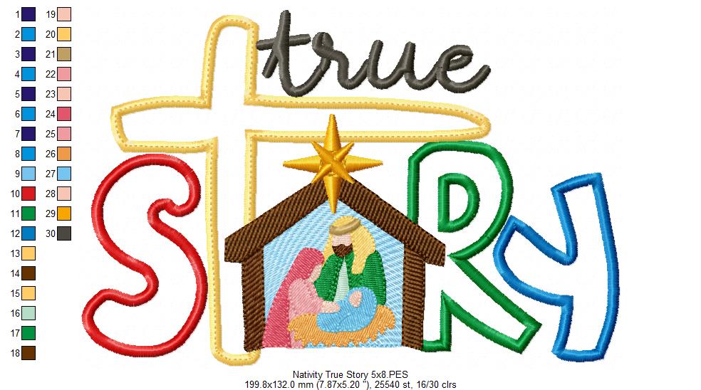 Christmas Nativity True Story - Applique - Machine Embroidery Design