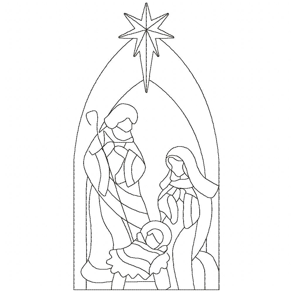 Nativity Scenne Line Art - Redwork Stitch - Machine Embroidery Design