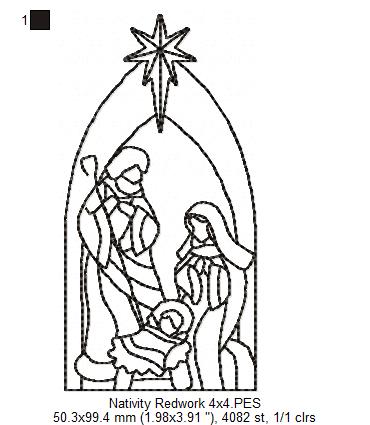 Nativity Scenne Line Art - Redwork Stitch - Machine Embroidery Design