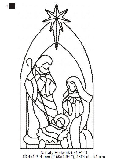 Nativity Scenne Line Art - Redwork Stitch - Machine Embroidery Design