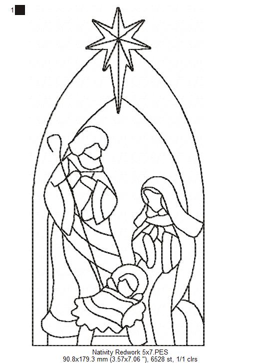 Nativity Scenne Line Art - Redwork Stitch - Machine Embroidery Design