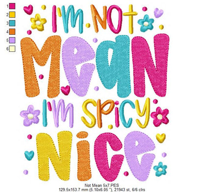 I'm Not Mean I'm Spicy Nice 🌶️ – Fill Stitch – Machine Embroidery Design