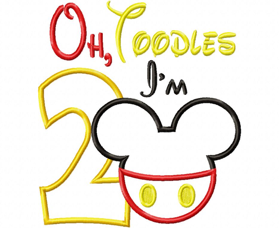 Oh Toodles I'm 2 Mouse Ears Boy Number 2 Two 2nd Birthday - Applique Embroidery
