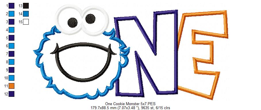 Little Blue Monster One - Applique - Machine Embroidery Design