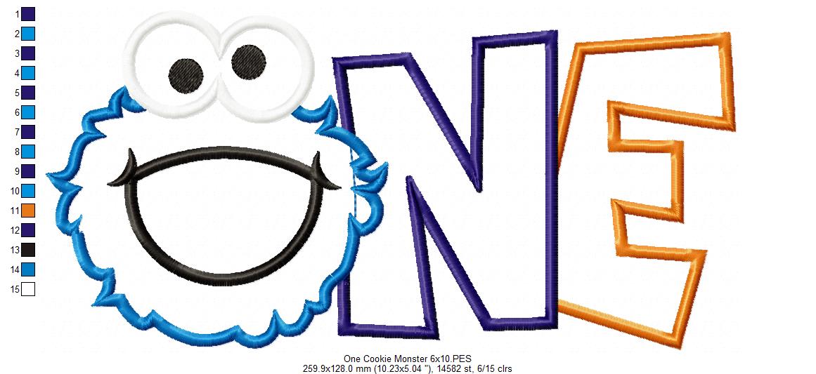 Little Blue Monster One - Applique - Machine Embroidery Design