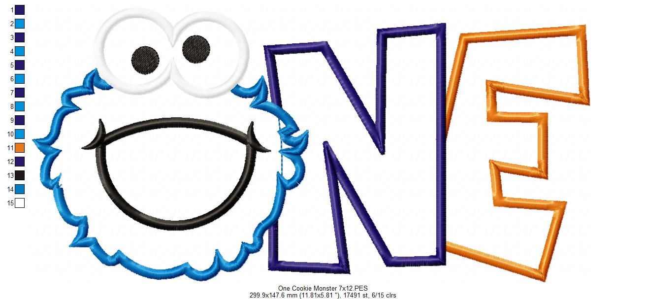 Little Blue Monster One - Applique - Machine Embroidery Design