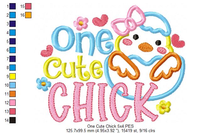 One Cute Chick - Applique - Machine Embroidery Design