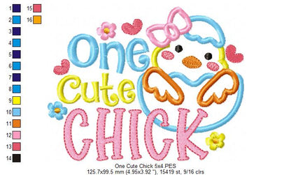 One Cute Chick - Applique - Machine Embroidery Design