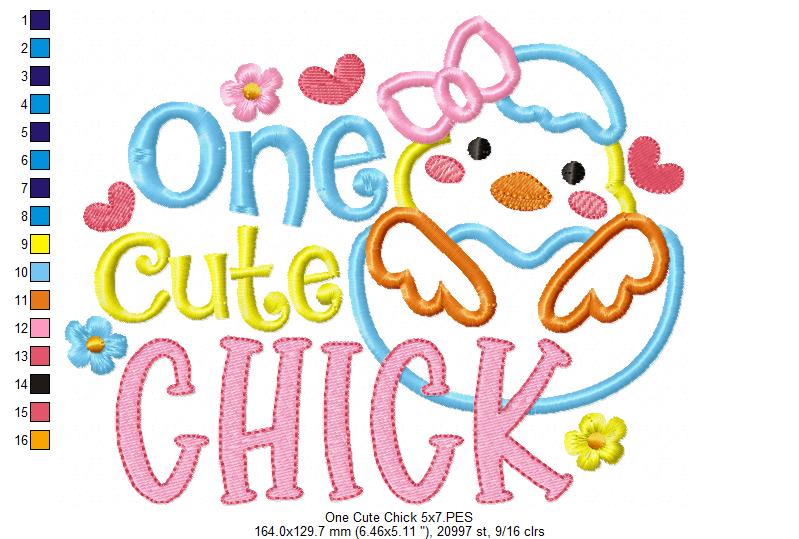 One Cute Chick - Applique - Machine Embroidery Design