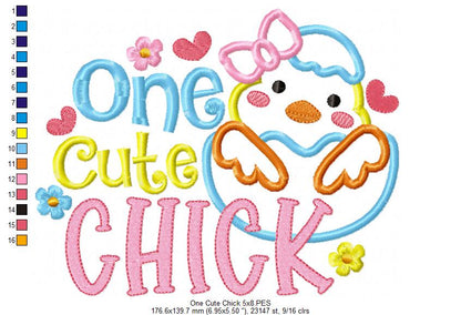 One Cute Chick - Applique - Machine Embroidery Design