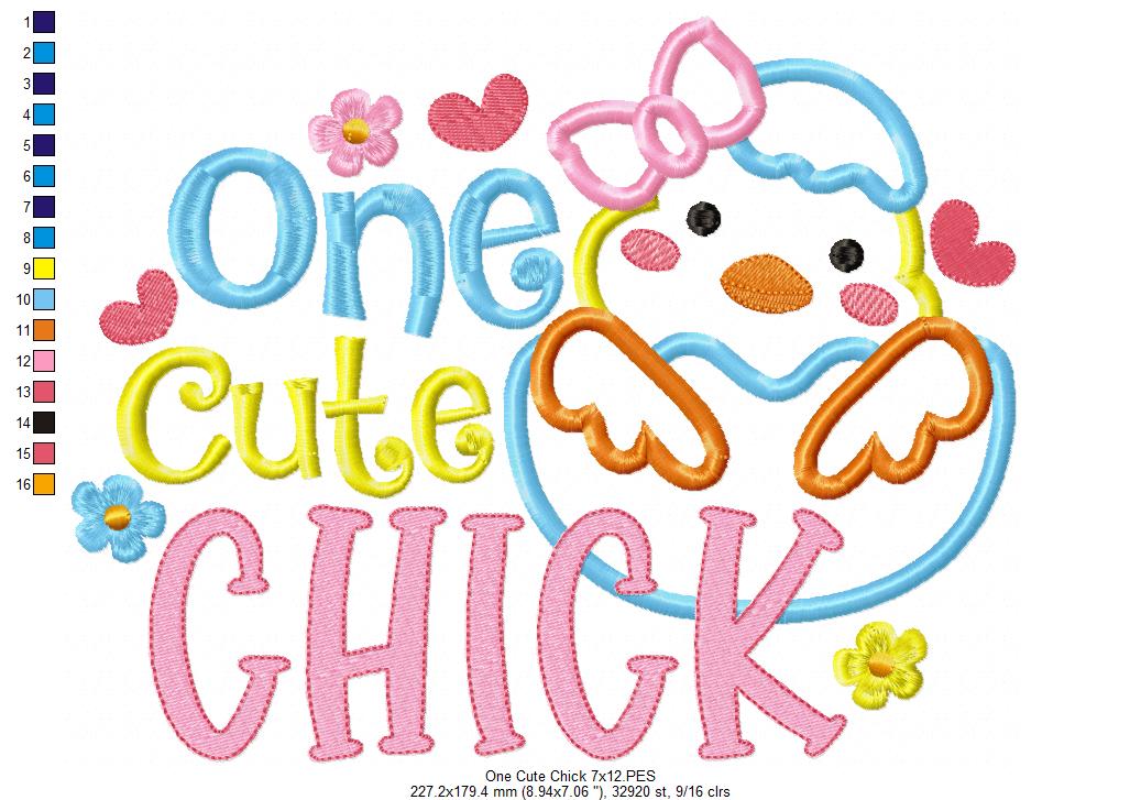 One Cute Chick - Applique - Machine Embroidery Design