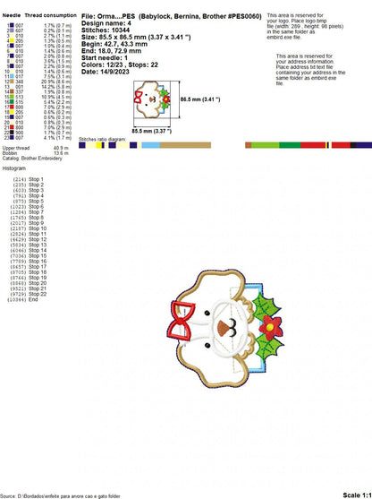 Dog and Cat Christmas Ornaments Set - ITH Project - Machine Embroidery Design