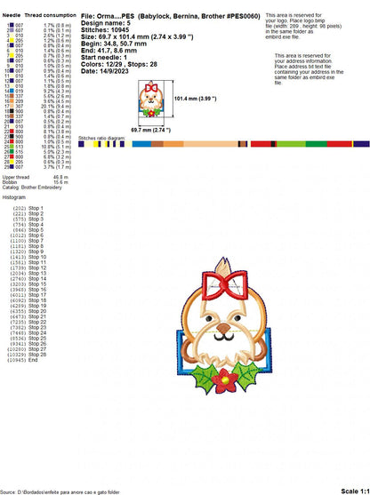 Dog and Cat Christmas Ornaments Set - ITH Project - Machine Embroidery Design