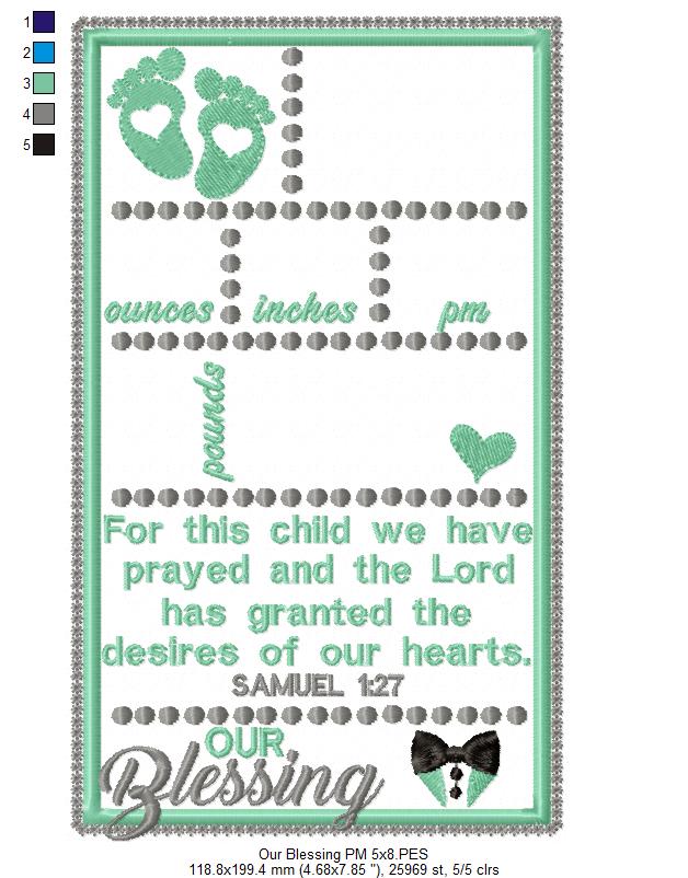 Baby Boy Our Blessing Birth Announcement Template - Applique