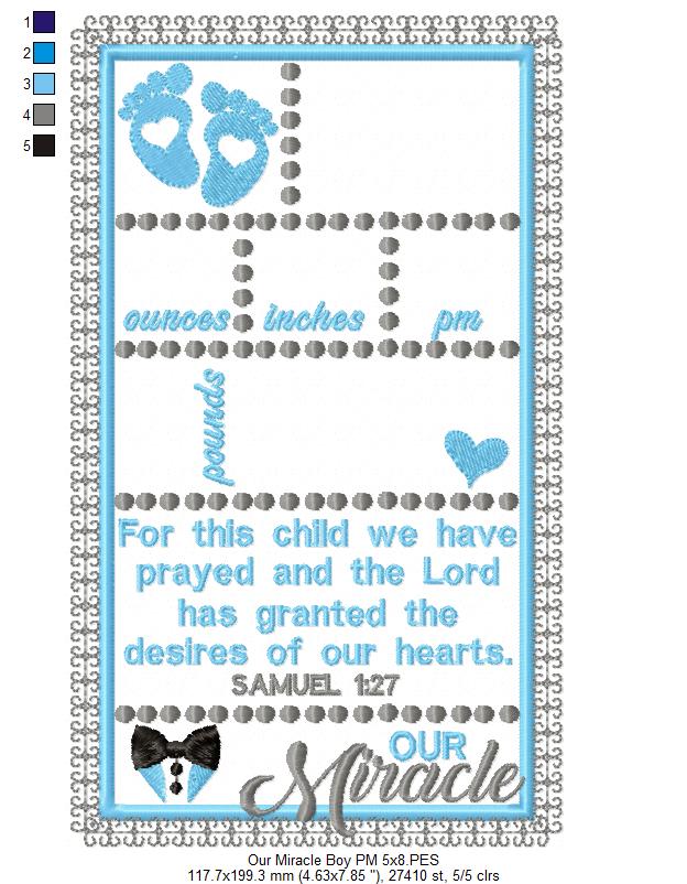 Baby Boy Our Miracle Birth Announcement Template - Applique