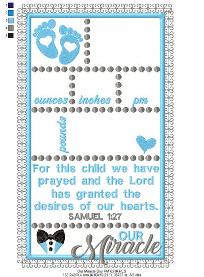 Baby Boy Our Miracle Birth Announcement Template - Applique