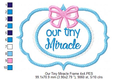 Our Tiny Miracle Frame with Bow - Applique Embroidery