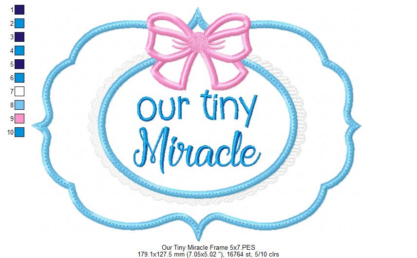 Our Tiny Miracle Frame with Bow - Applique Embroidery