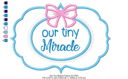 Our Tiny Miracle Frame with Bow - Applique Embroidery