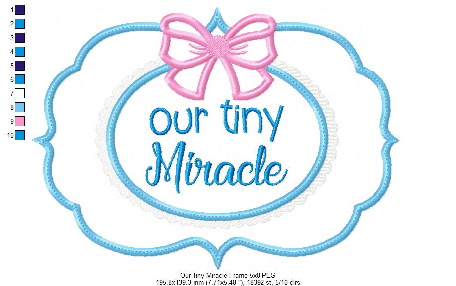 Our Tiny Miracle Frame with Bow - Applique Embroidery