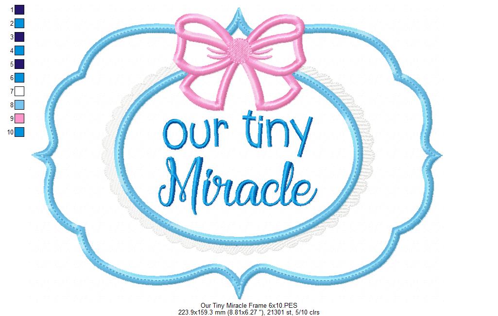 Our Tiny Miracle Frame with Bow - Applique Embroidery