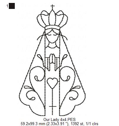 Angel Our Lady Virgin Mary - Redwork Stitch - Machine Embroidery Design