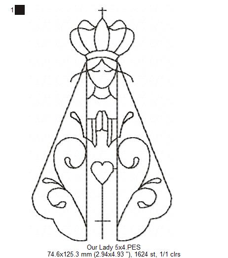 Angel Our Lady Virgin Mary - Redwork Stitch - Machine Embroidery Design