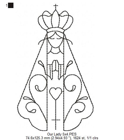 Angel Our Lady Virgin Mary - Redwork Stitch - Machine Embroidery Design