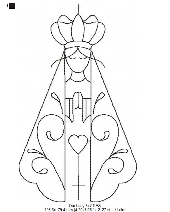 Angel Our Lady Virgin Mary - Redwork Stitch - Machine Embroidery Design