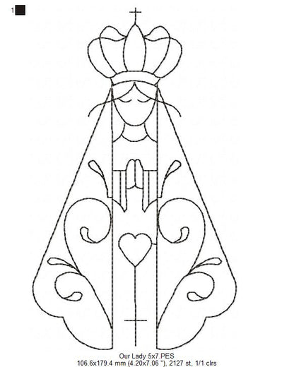 Angel Our Lady Virgin Mary - Redwork Stitch - Machine Embroidery Design