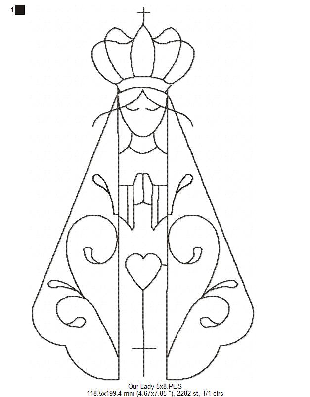 Angel Our Lady Virgin Mary - Redwork Stitch - Machine Embroidery Design