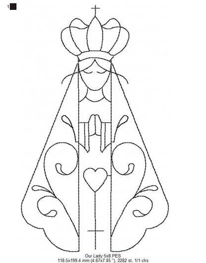 Angel Our Lady Virgin Mary - Redwork Stitch - Machine Embroidery Design