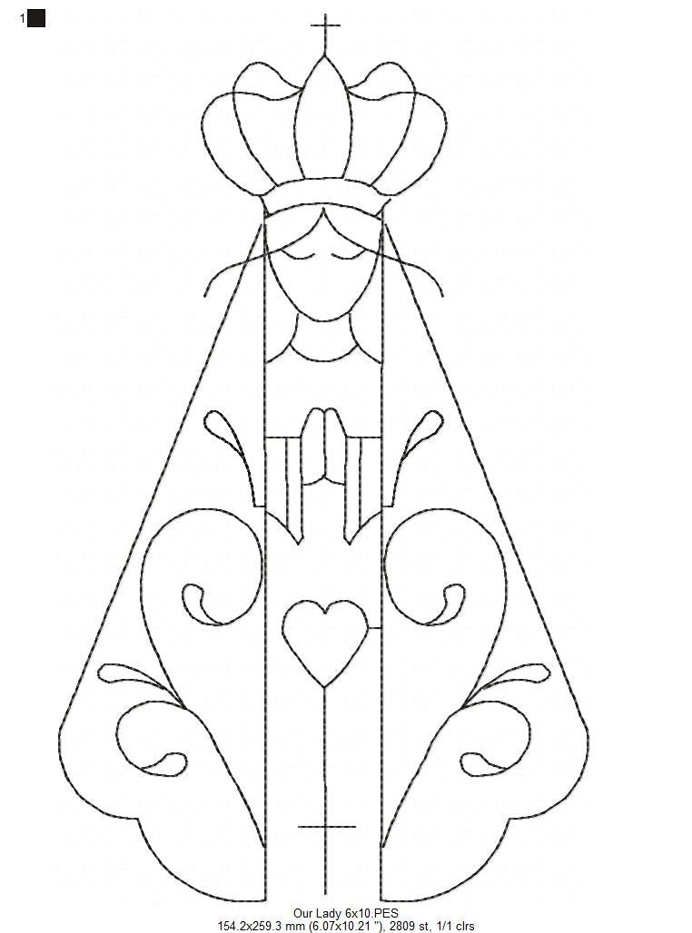 Angel Our Lady Virgin Mary - Redwork Stitch - Machine Embroidery Design