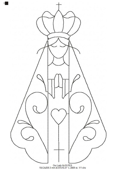Angel Our Lady Virgin Mary - Redwork Stitch - Machine Embroidery Design