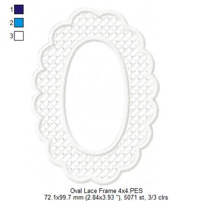 Delicate Oval Lace Frame - Applique - Machine Embroidery Design