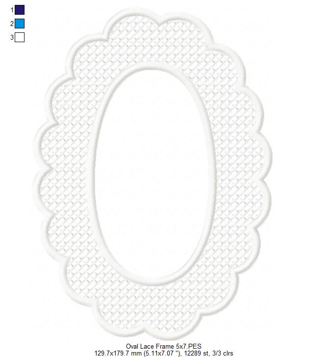 Delicate Oval Lace Frame - Applique - Machine Embroidery Design