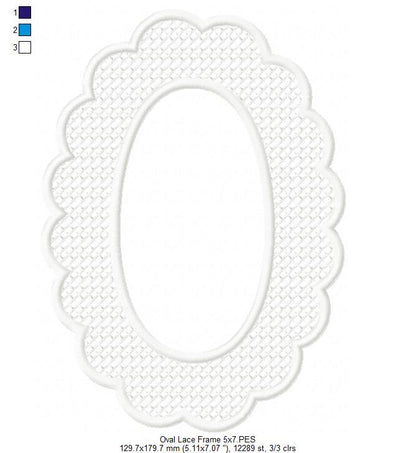 Delicate Oval Lace Frame - Applique - Machine Embroidery Design