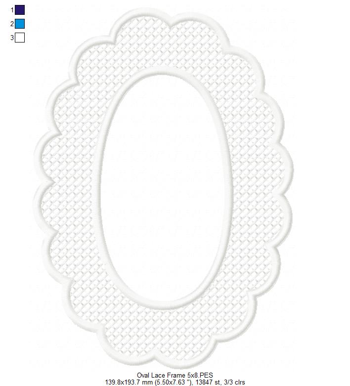 Delicate Oval Lace Frame - Applique - Machine Embroidery Design
