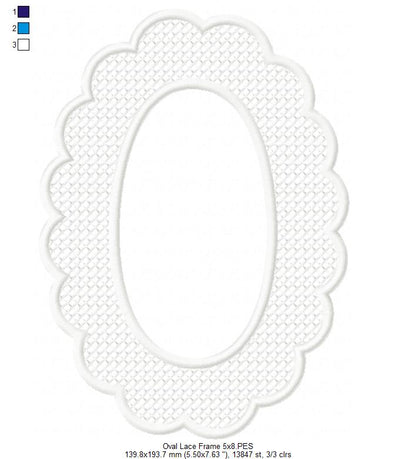 Delicate Oval Lace Frame - Applique - Machine Embroidery Design