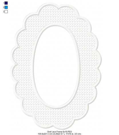 Delicate Oval Lace Frame - Applique - Machine Embroidery Design