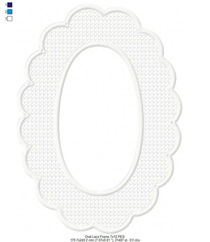Delicate Oval Lace Frame - Applique - Machine Embroidery Design