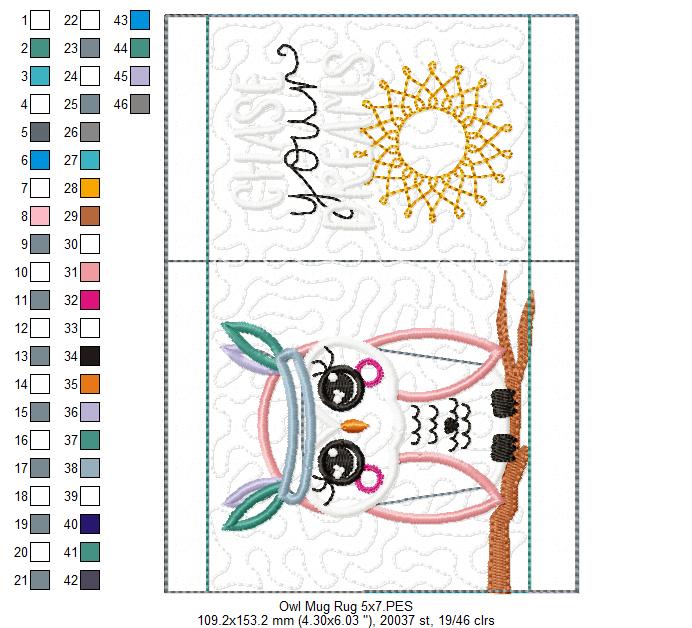 Boho Owl Mug Rug - ITH Project - Machine Embroidery Design