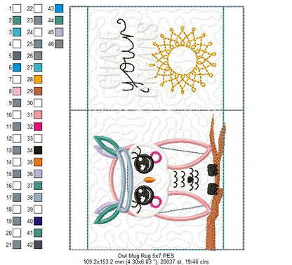 Boho Owl Mug Rug - ITH Project - Machine Embroidery Design