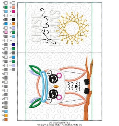 Boho Owl Mug Rug - ITH Project - Machine Embroidery Design