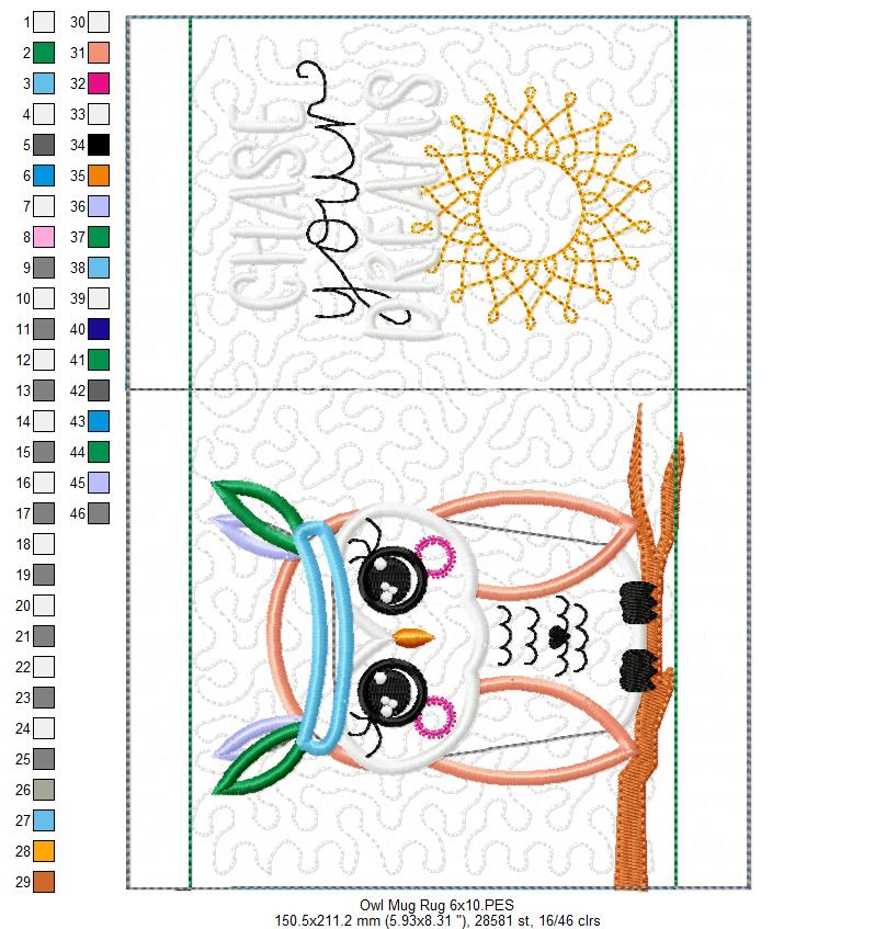 Boho Owl Mug Rug - ITH Project - Machine Embroidery Design